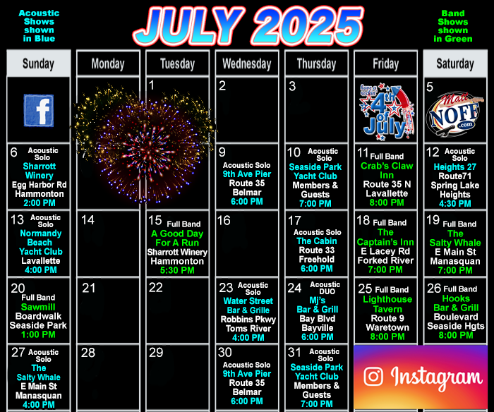 July Live Music in Ocean Monmouth County NJ