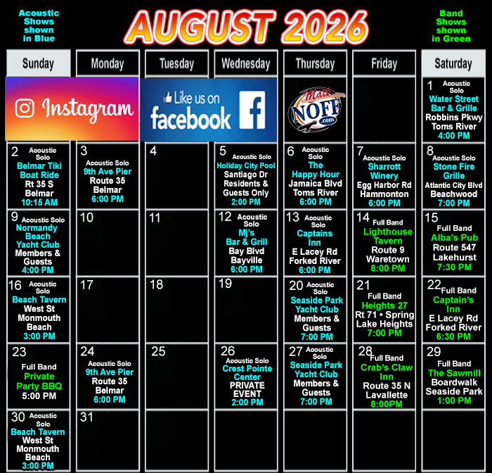 August Live Music in Ocean Monmouth County NJ