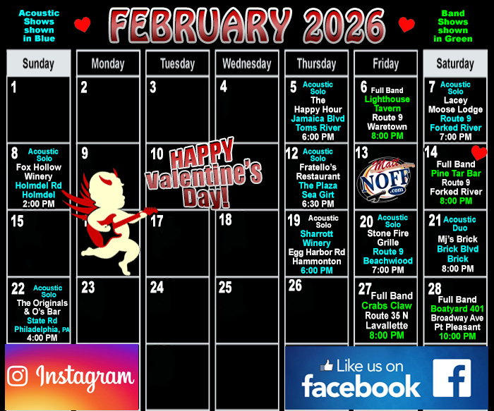 February Live Music in Ocean Monmouth County NJ