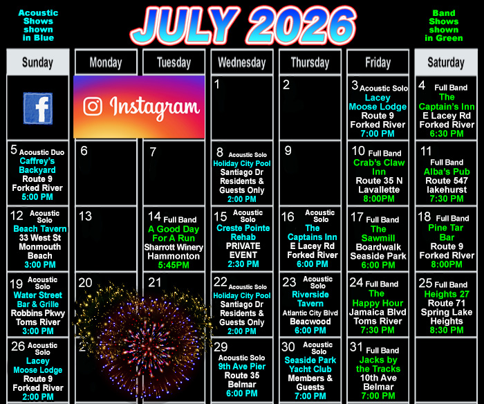 July Live Music in Ocean Monmouth County NJ