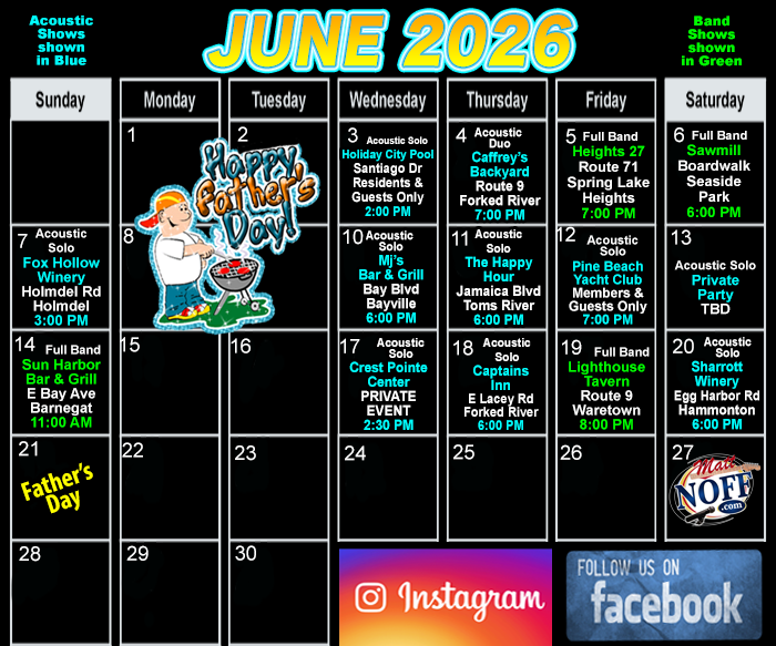 June Live Music in Ocean Monmouth County NJ