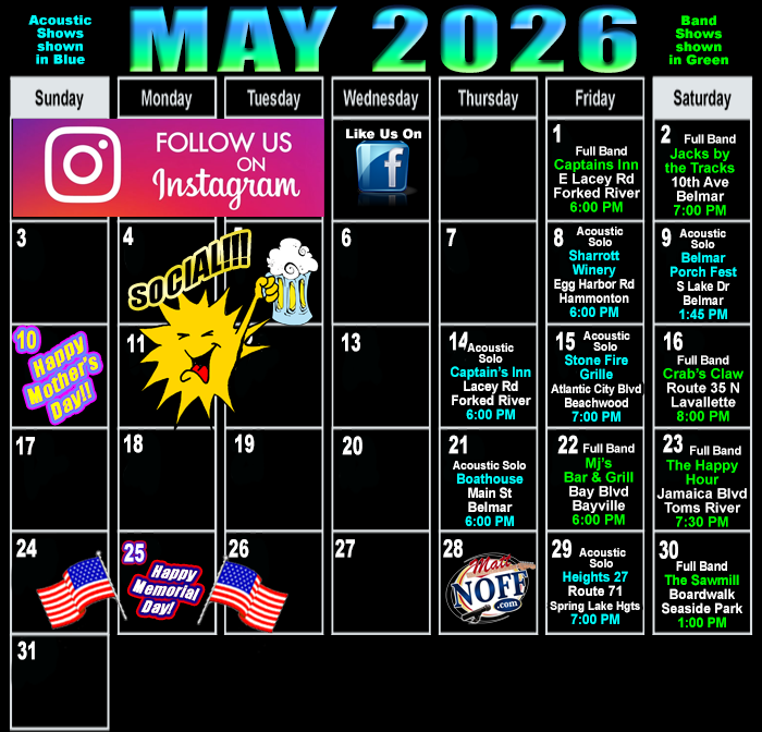 May Live Music in Ocean Monmouth County NJ