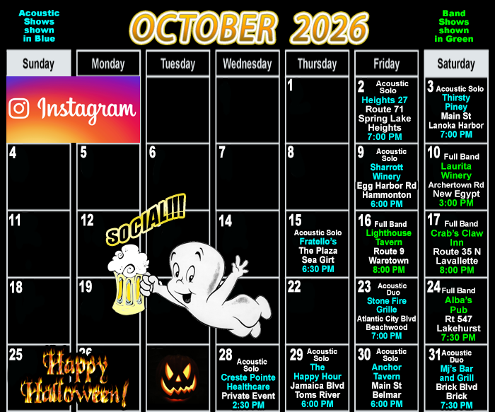 October Live Music in Ocean Monmouth County NJ